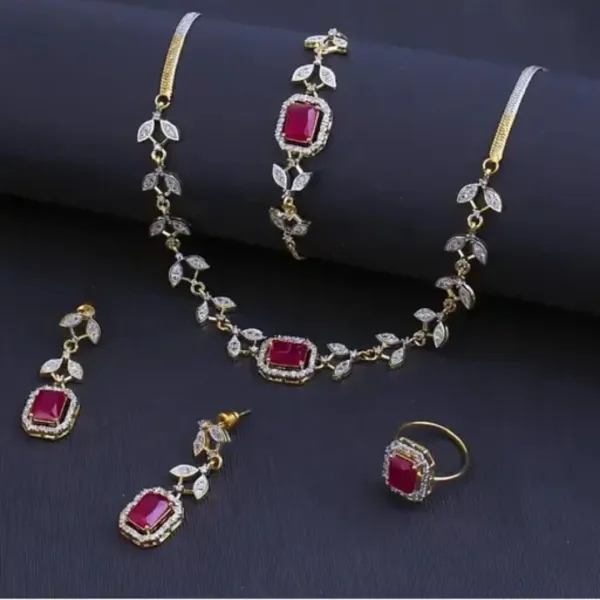 Ruby Leaf American Diamond Set
