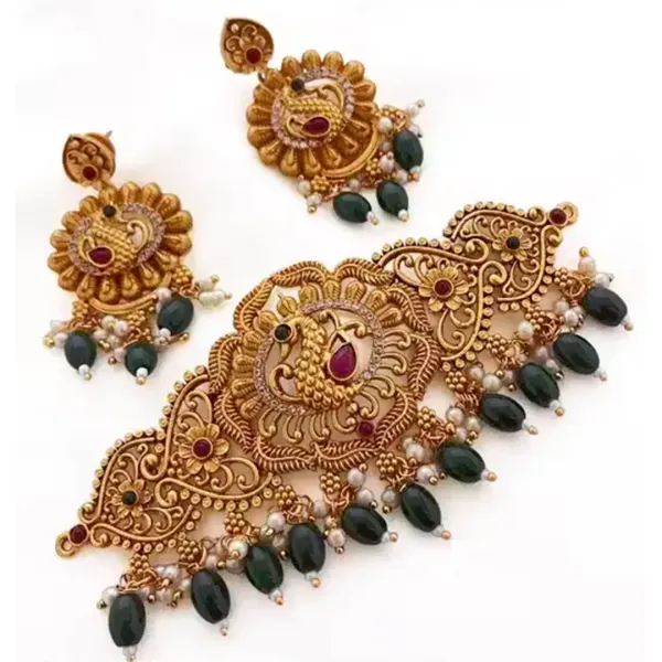 Green Beads Temple Choker Set
