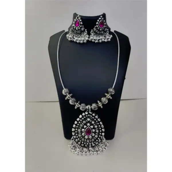 Pink Teardrop Pendant Oxidised Jewellery Set