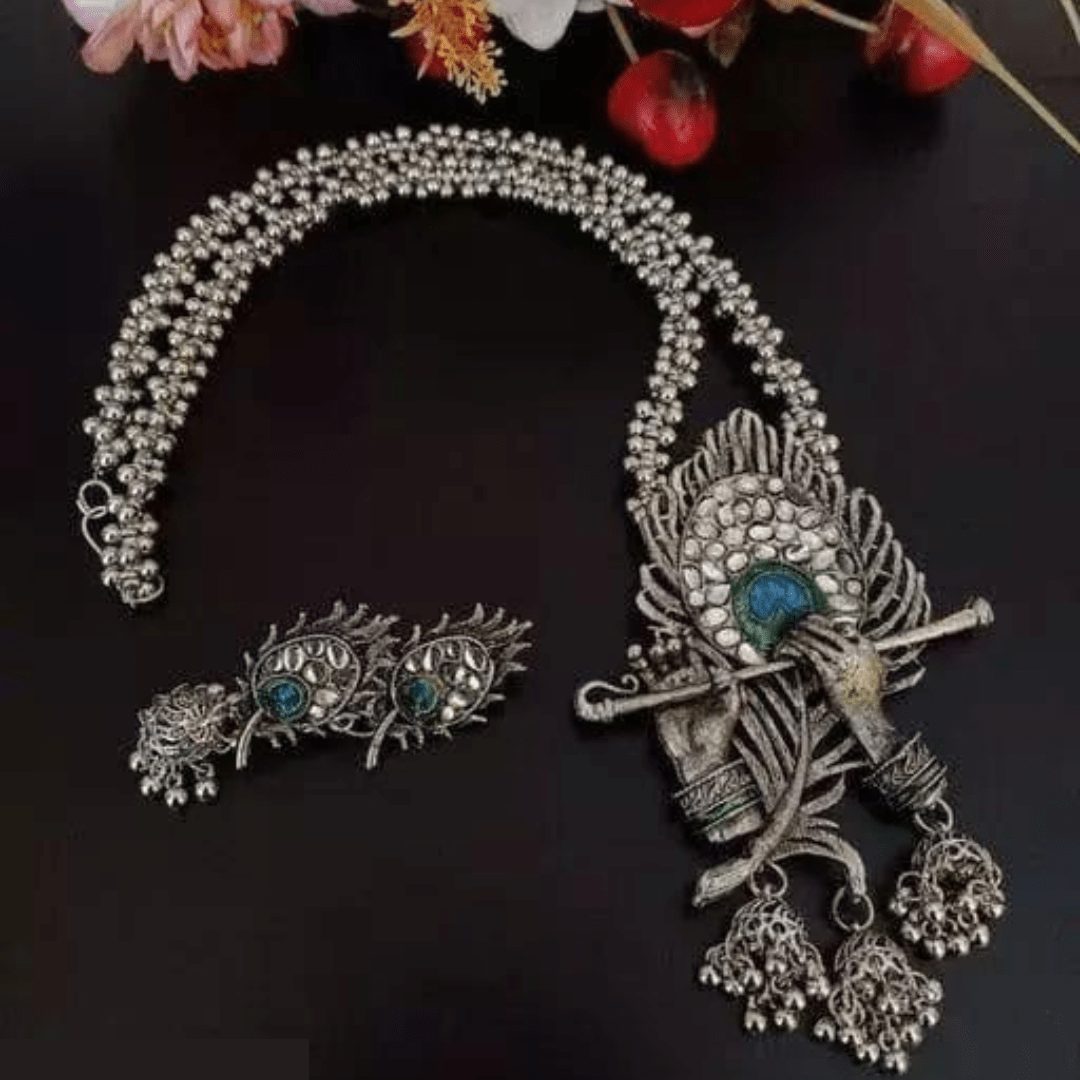 Lord Krishna Flute Oxidized Jewellery Set