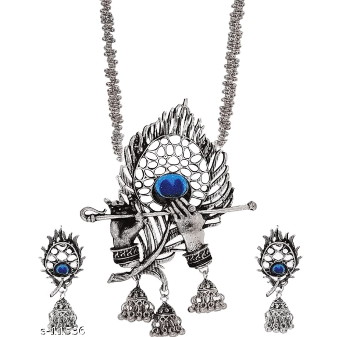 Lord Krishna Flute Oxidized Jewellery Set - Image 3
