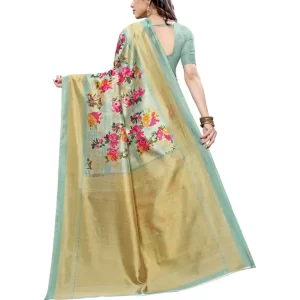 KHARIDLE Blue Floral Printed Silk Saree