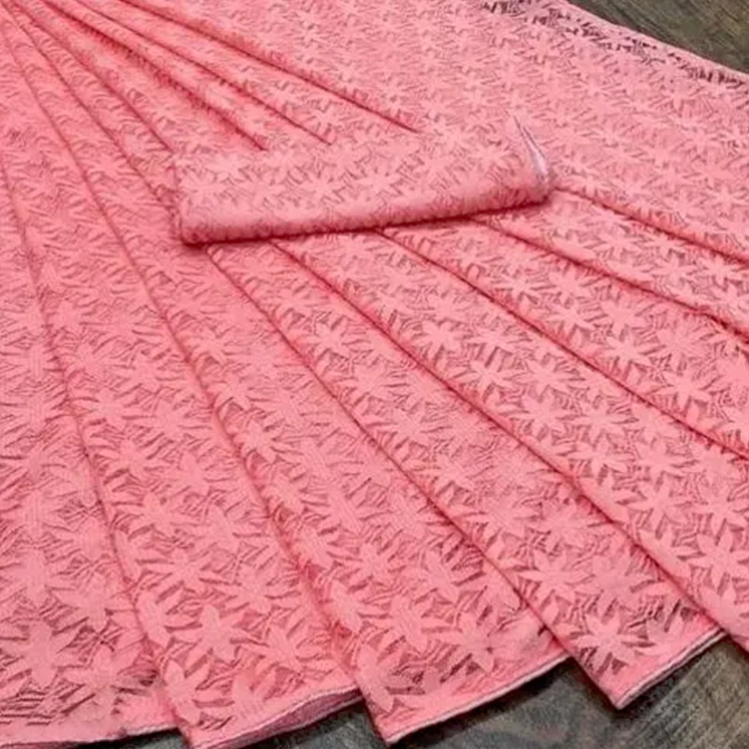 KHARIDLE Net Jacquard Saree Embroidered Saree