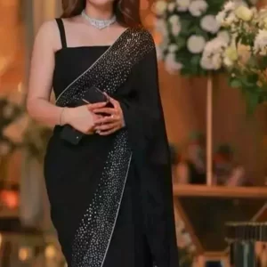 KHARIDLE Hot Fixing Poly Georgette Saree