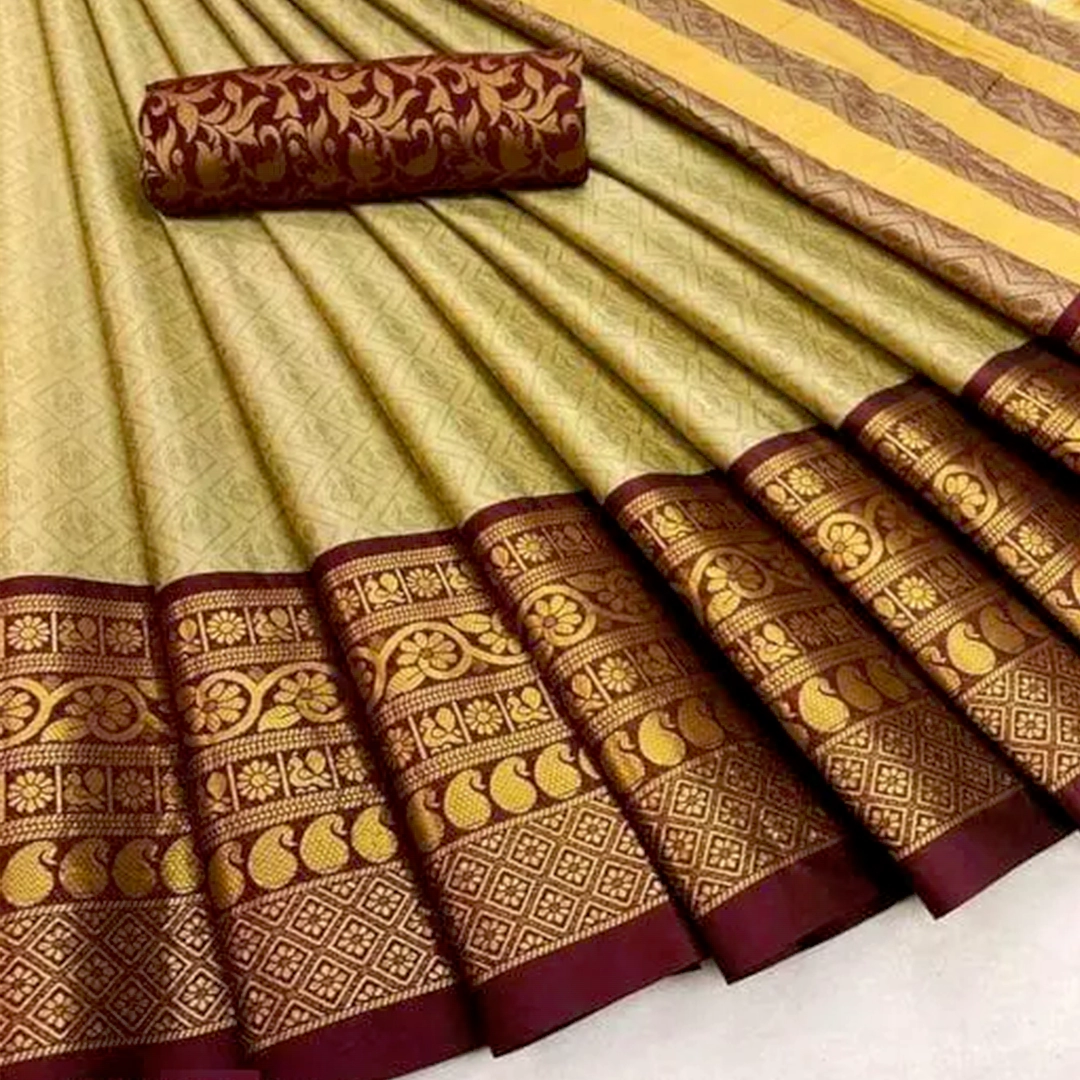 KHARIDLE Elephant Design Cotton Silk Saree