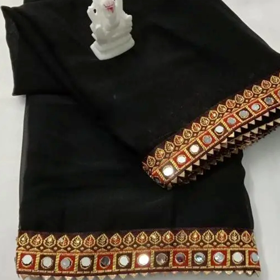 KHARIDLE Banarasi Black Lace Georgette Saree - Image 2