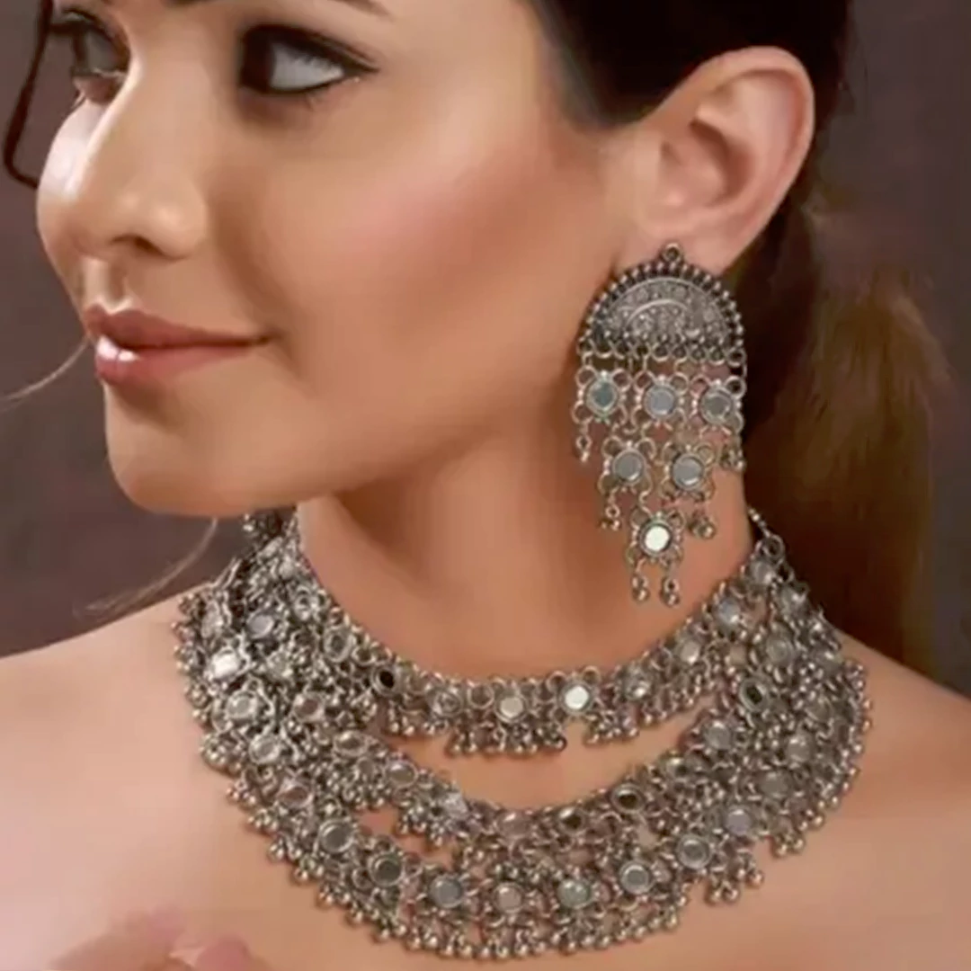 Oxocraft Mirror Work Oxidised Jewellery Set