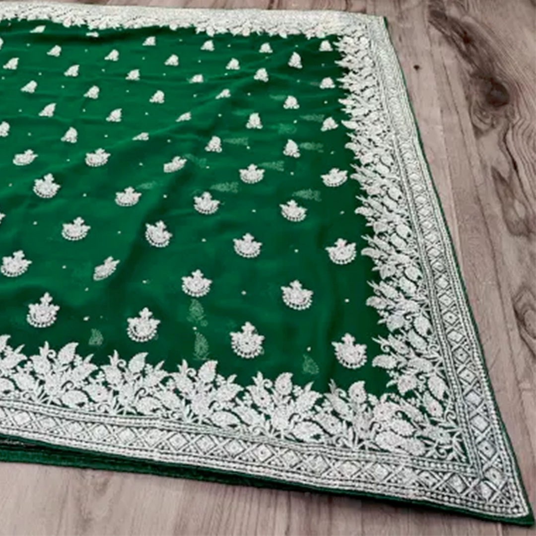 KHARIDLE Heavy Silver Stone Work Embroided Saree - Image 2