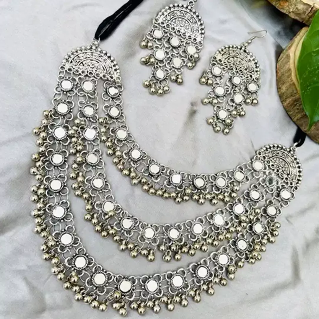 Oxocraft Mirror Work Oxidised Jewellery Set - Image 2