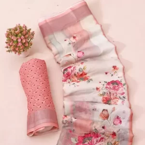 KHARIDLE Party Wear Floral Print Cotton Saree