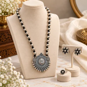 Trendy Beaded Long Chain Oxidised Jewellery Set