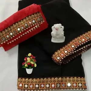 KHARIDLE Banarasi Black Lace Georgette Saree