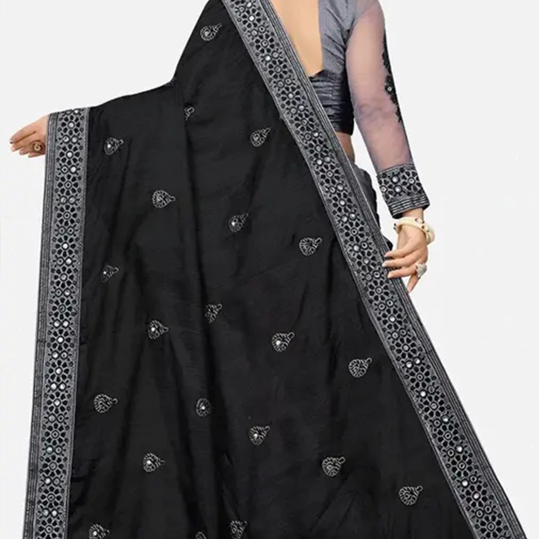 KHARIDLE Black Fancy Silk Saree - Image 2