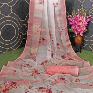 KHARIDLE Party Wear Floral Print Cotton Saree