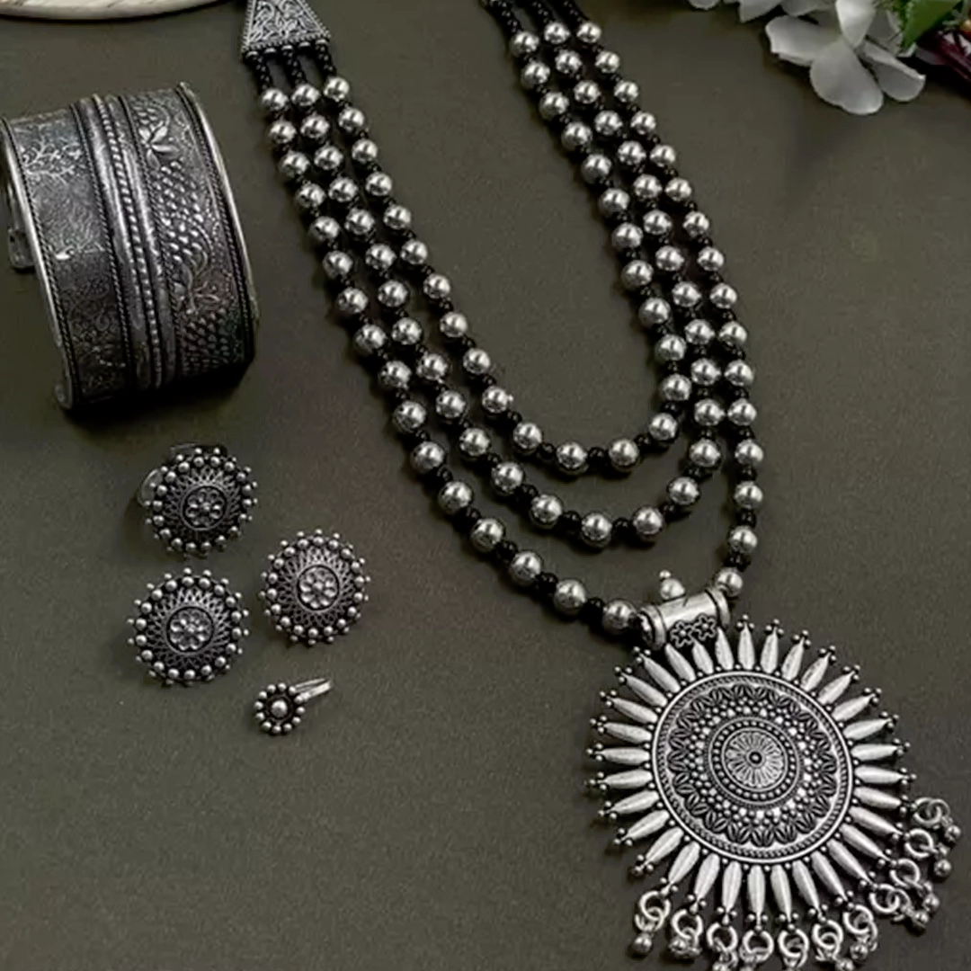 Mad Over Fashion Long Oxidised Jewellery Set