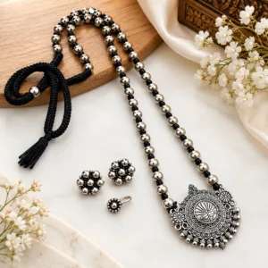 Trendy Beaded Long Chain Oxidised Jewellery Set