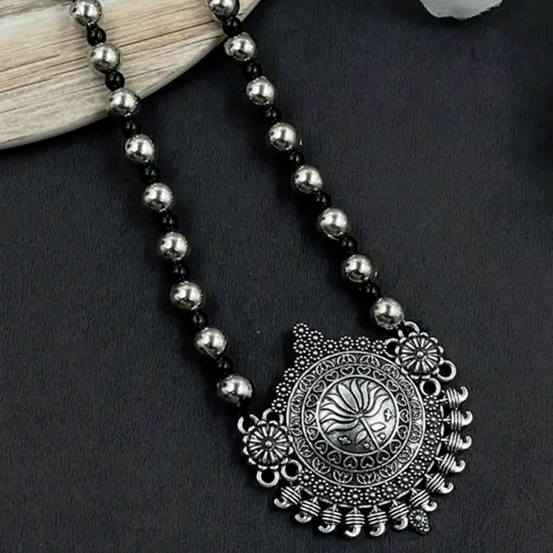 Trendy Beaded Long Chain Oxidised Jewellery Set - Image 4