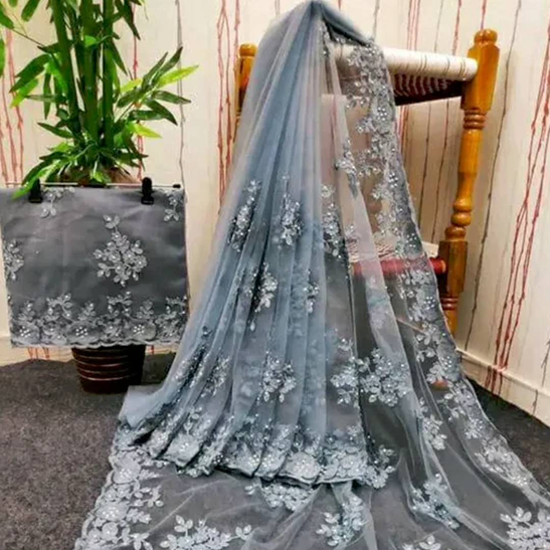 KHARIDLE New Stale Net Fabric Embroidered Saree
