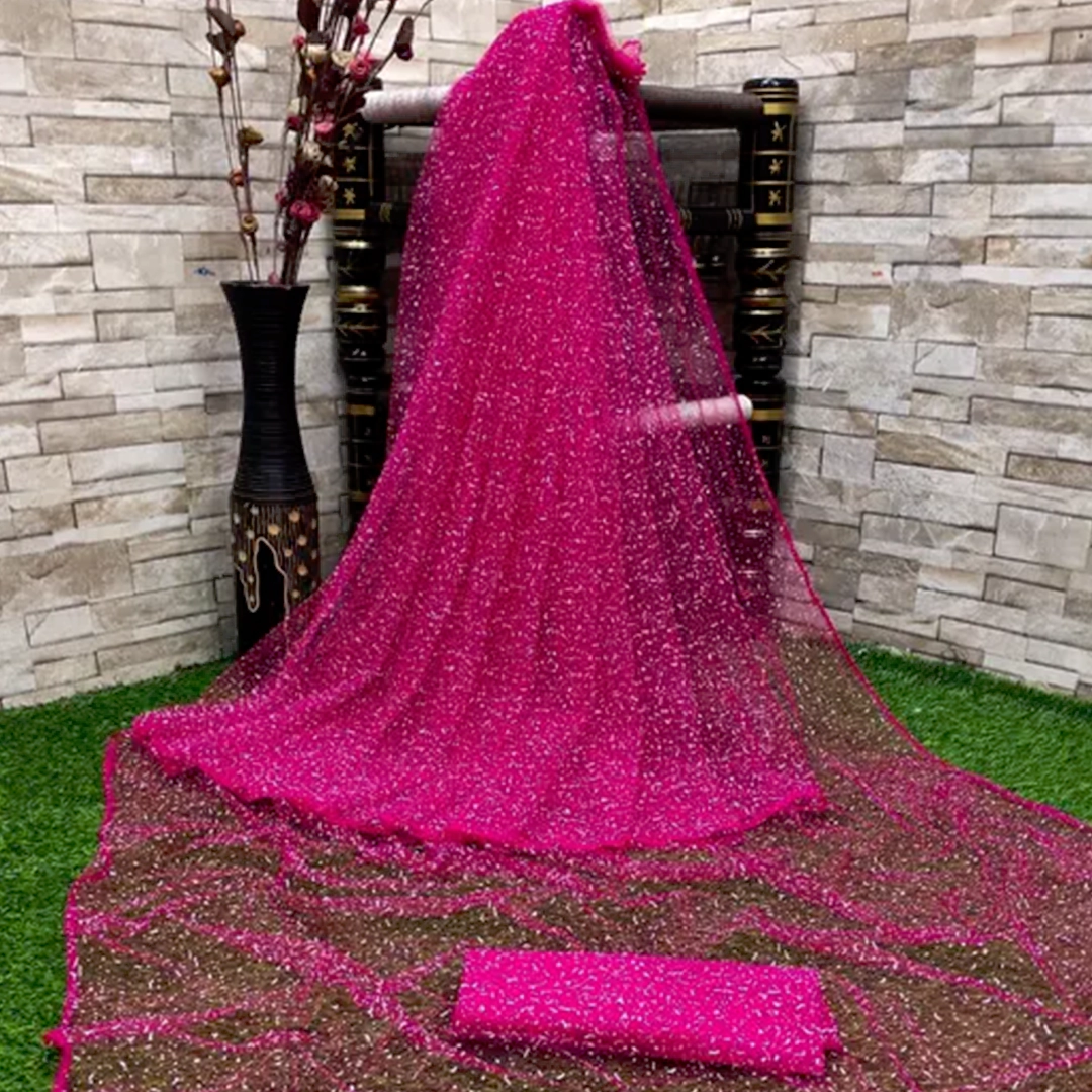 KHARIDLE Paper Net Embroided Saree