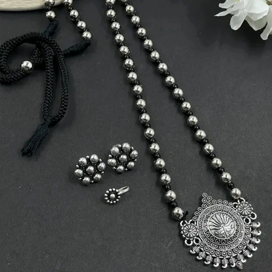 Trendy Beaded Long Chain Oxidised Jewellery Set