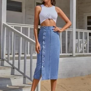 KHARIDLE High Waist Denim Skirt