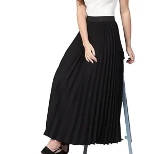 KAHRIDLE Simple Black Plated Long Skirt