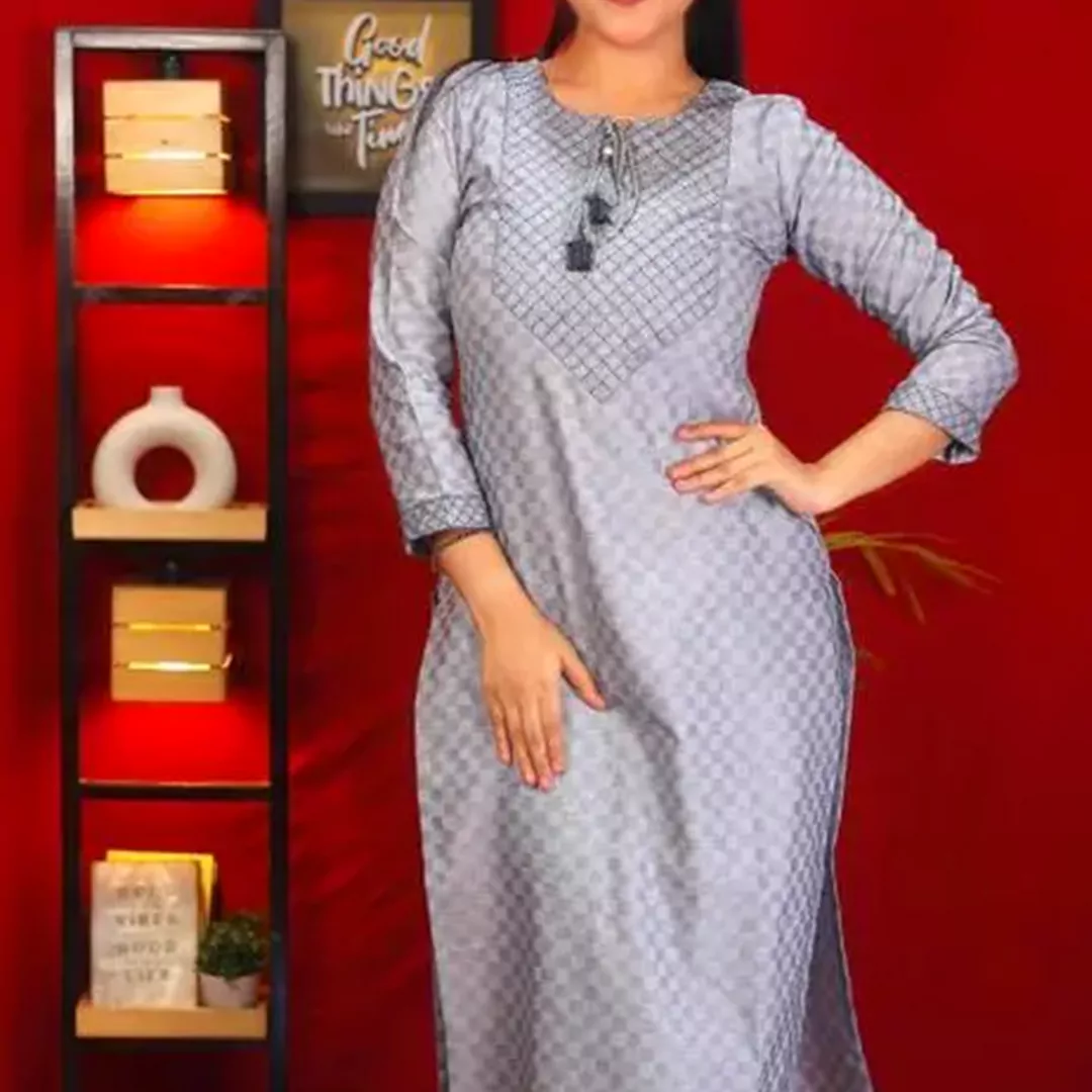 KHARIDLE Beautiful Grey Cotton Kurta Set with Dupatta - Image 2