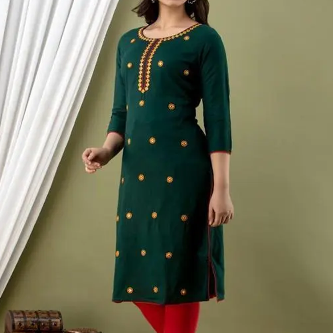 KHARIDLE Comfyy Rayon Green Kurta