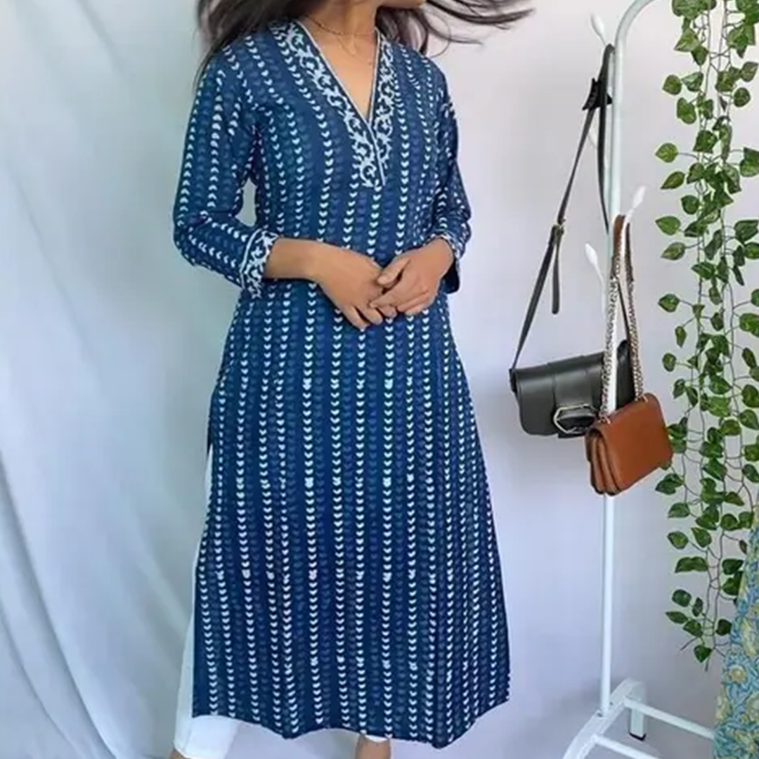 KHARIDLE Rayon Indigo Kurta Set