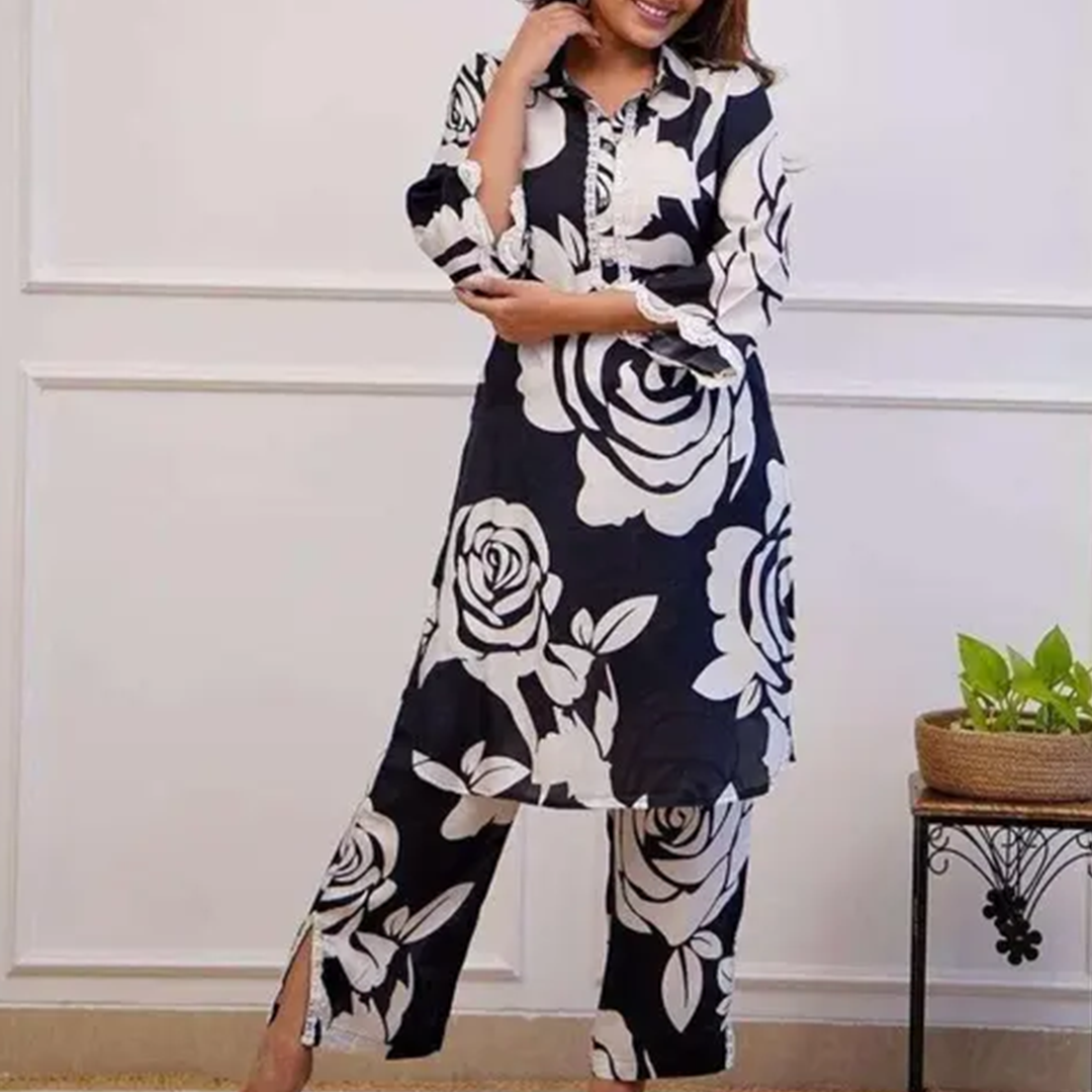 KHARIDLE Red Floral Print Kurta - Image 2