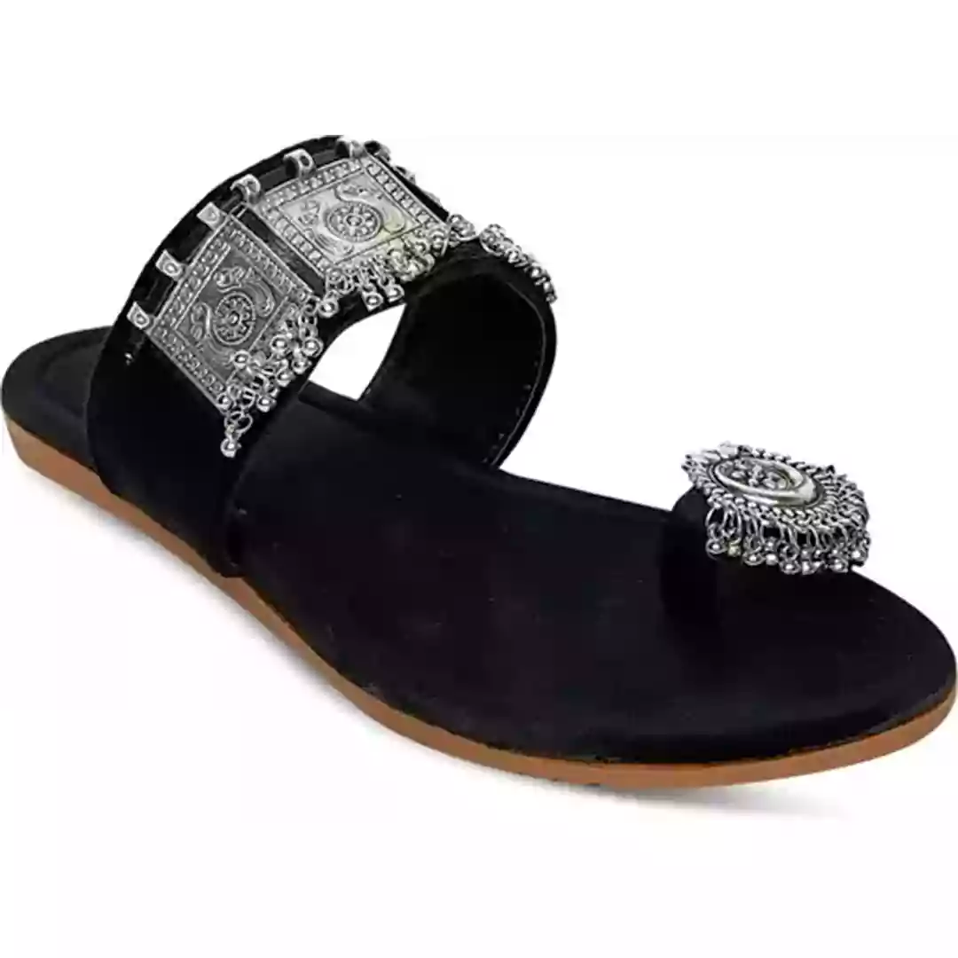 KHARIDLE Velvet Oxidised Flats - Image 4