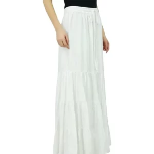 KHARIDLE Rayon White Stylish Long Skirt