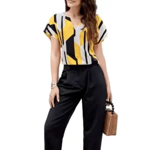 KHARIDLE Classy Fashion Floral Print Yellow Top