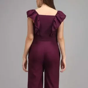 KHARIDLE Wine Crepe Color Jumpsuit
