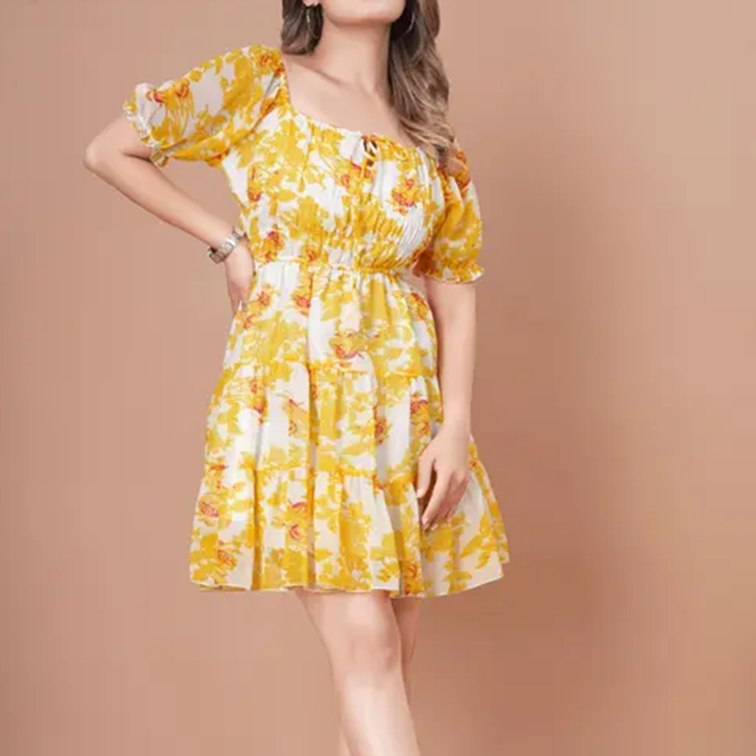 KHARIDLE Square Neck Printed Dress