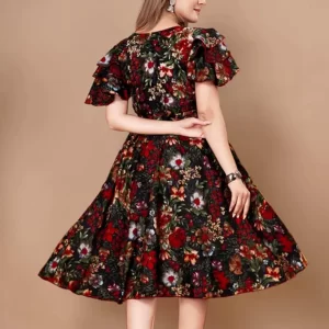 KHARIDLE Black & Red Tropical Print Layered Dress