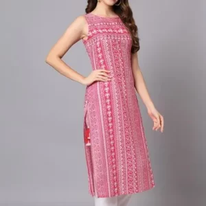 KHARIDLE Pink Sanganeri Print Kurta Set