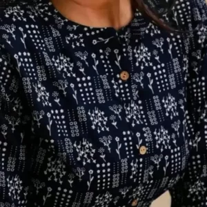 KHARIDLE Navy Blue Printed Kurti