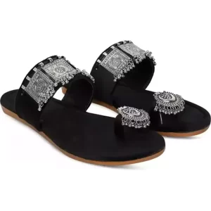 KHARIDLE Velvet Oxidised Flats