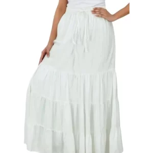 KHARIDLE Rayon White Stylish Long Skirt