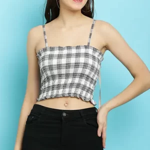 KHARIDLE Checked Shirt Collar Multicolor Top