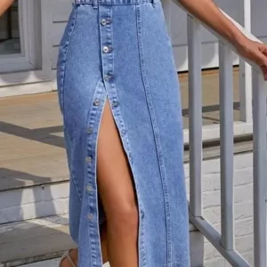 KHARIDLE High Waist Denim Skirt