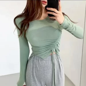 KHARIDLE Autumn Round Neck Solid long Sleeve Top