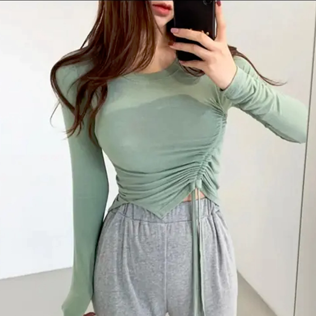 KHARIDLE Autumn Round Neck Solid long Sleeve Top - Image 2