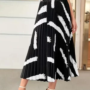 KAHRIDLE Brush Print Pleated Skirt