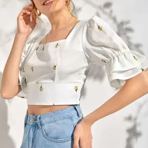 KHARIDLE Printed Georgette Crop Top