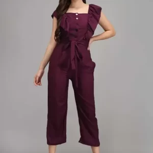 KHARIDLE Wine Crepe Color Jumpsuit