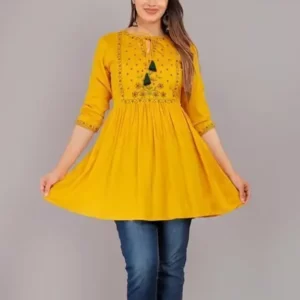 KHARIDLE Rayon Yellow Designer Kurti