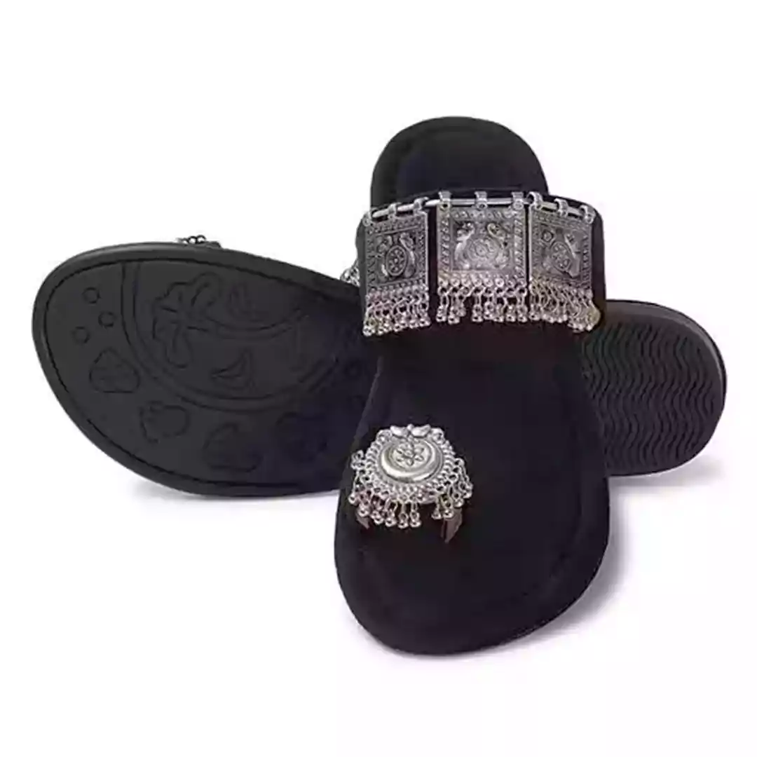 KHARIDLE Velvet Oxidised Flats - Image 3