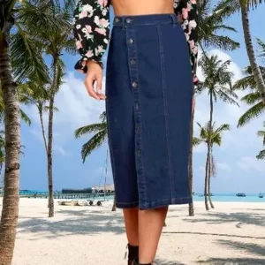 KAHRIDLE Split Denim Long Skirt
